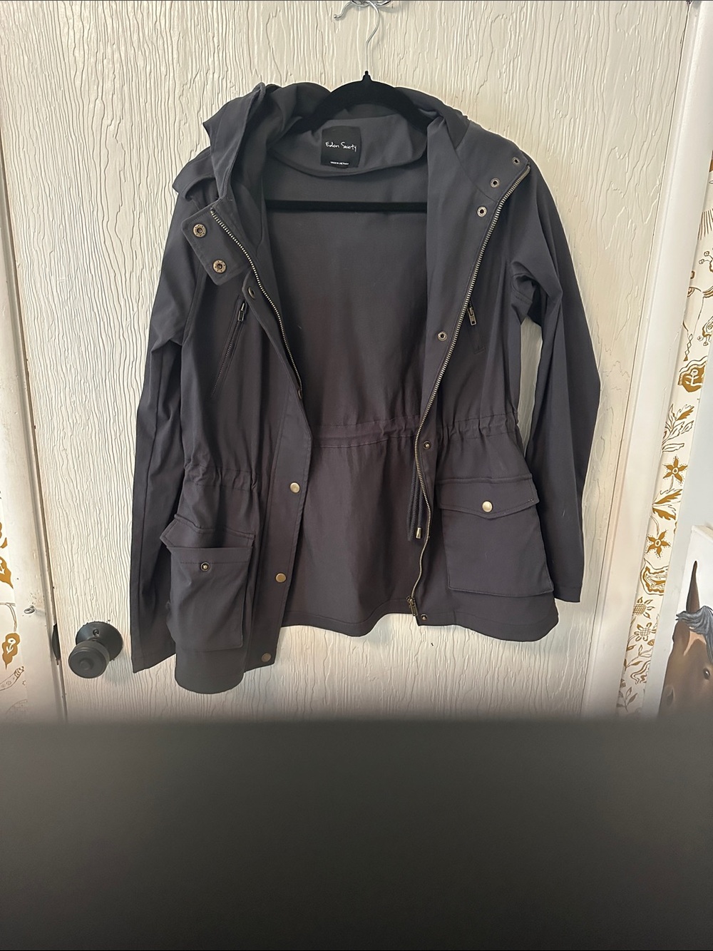 Ellen Tracy Dark Black Hooded Utility Jacket worn once size small